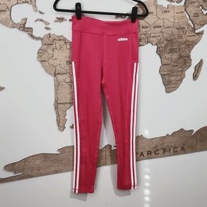Adidas hot pink leggings white strip Small women's